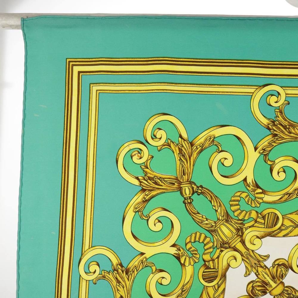 HERMES Carre 90 Scarf ""LES TUILERIES"" Silk Green Yellow Auth 99949 - Picture 3 of 16